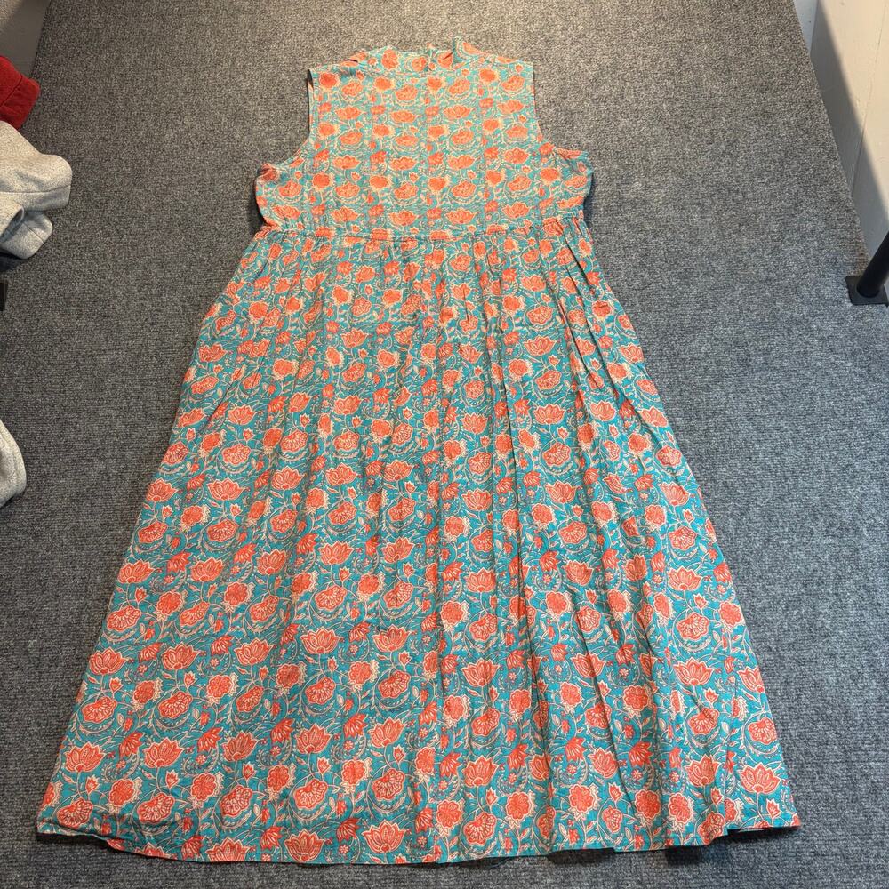Natural Life Floral Cotton Maxi Dress Blue Orange Button Front Boho Tassel M - Picture 5 of 8